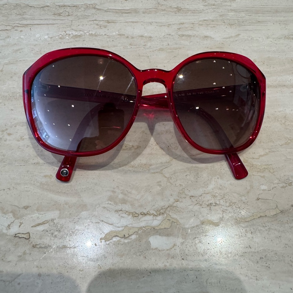 Warby Parker red translucent Nancy sunglasses